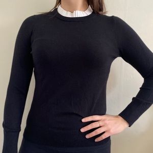 Ann Taylor Petite Mixed Media Ruffle Neck Sweater